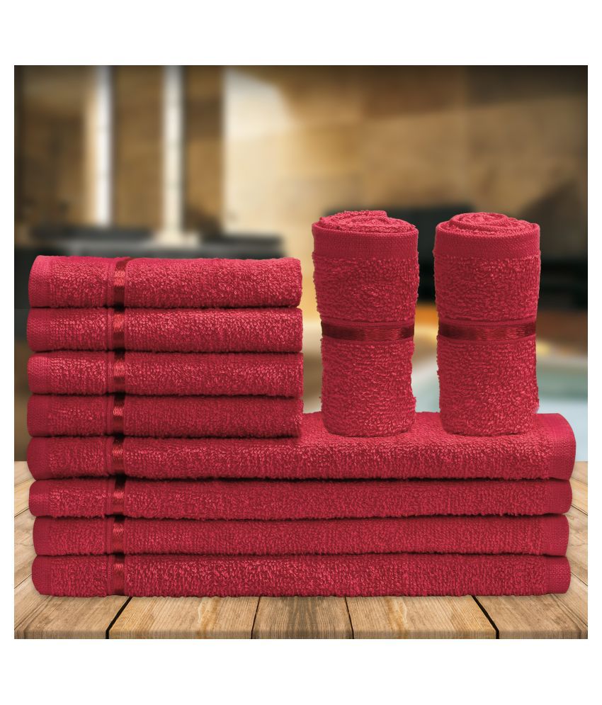     			Story@Home Set of 10 Terry Face Towel Red
