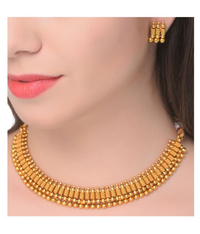     			Bhagya Lakshmi Alloy Golden Contemporary Traditional Gold Plated Necklaces Set