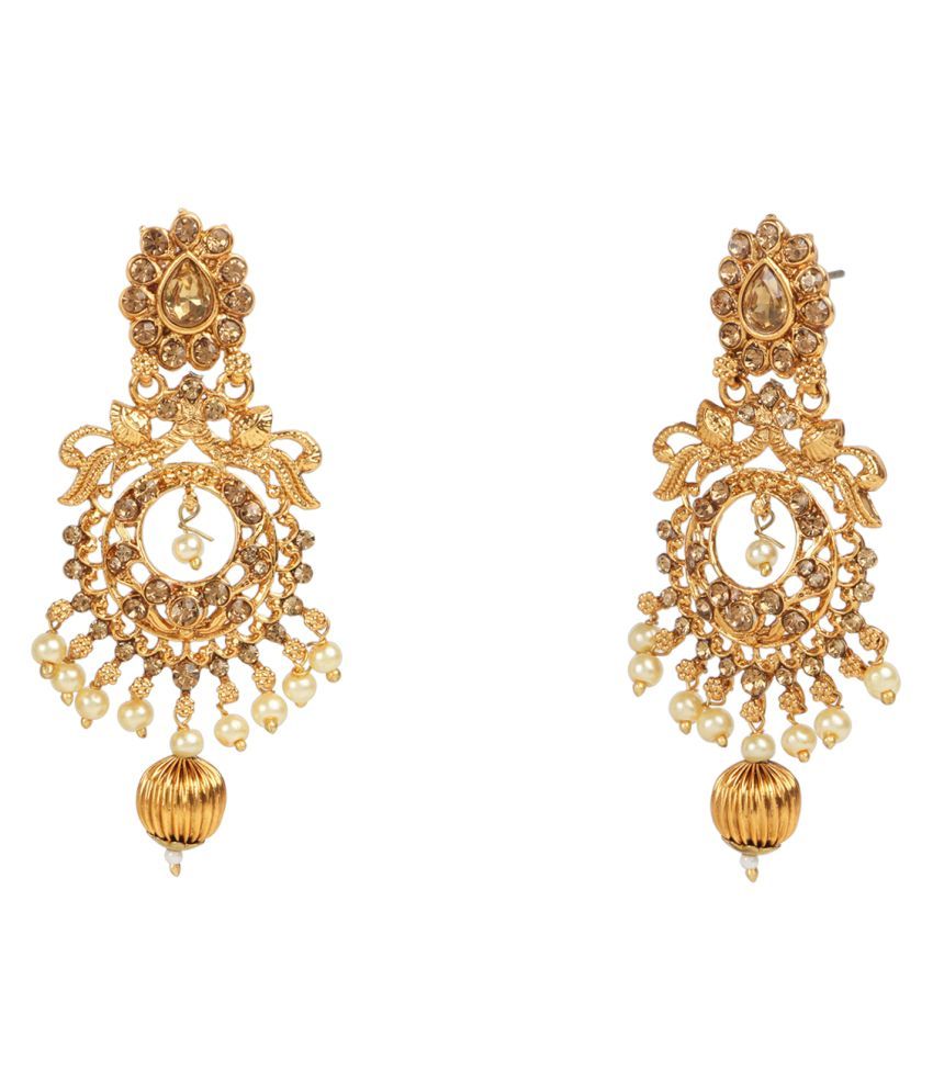 Dancing Girl Golden Earings Dangle Drop Traditional Latest Kundan Moti ...