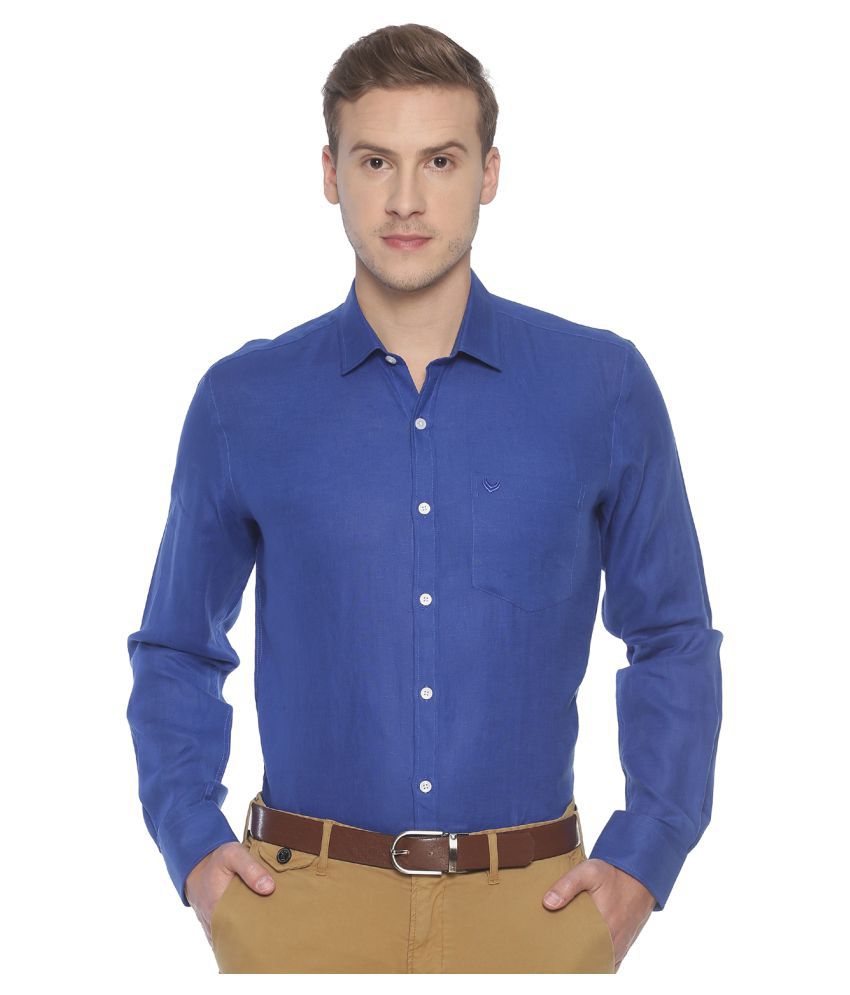 Linen Club Linen Blue Solids Formal Shirt - Buy Linen Club Linen Blue ...