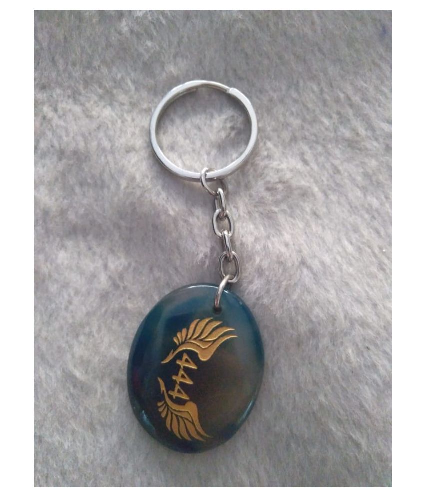 Blue Onyx Angel Number 444 With Angel Wings Zibu For Abundance Natural Agate Stone Keychain Buy Online At Low Price In India Snapdeal