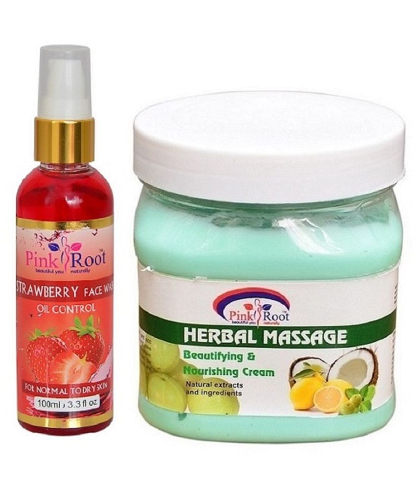Pink Root HERBAL MASSAGE CREAM 500ML With STRAWBERRY Face Wash 100 mL