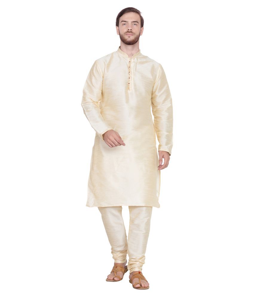     			SKAVIJ Beige Silk Blend Kurta Pyjama Set