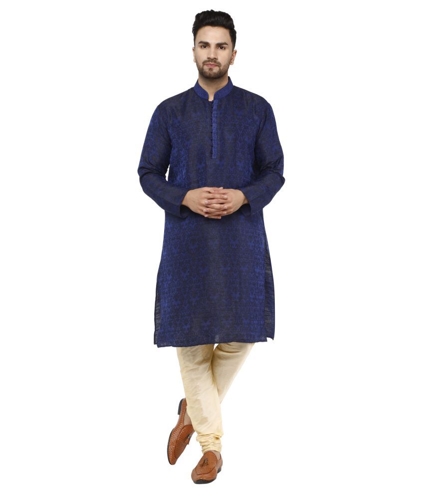     			SKAVIJ Blue Silk Blend Kurta Pyjama Set