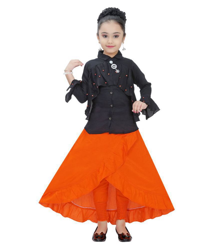     			Arshia Fashions Girls Top and Designer Skirt Set Orange