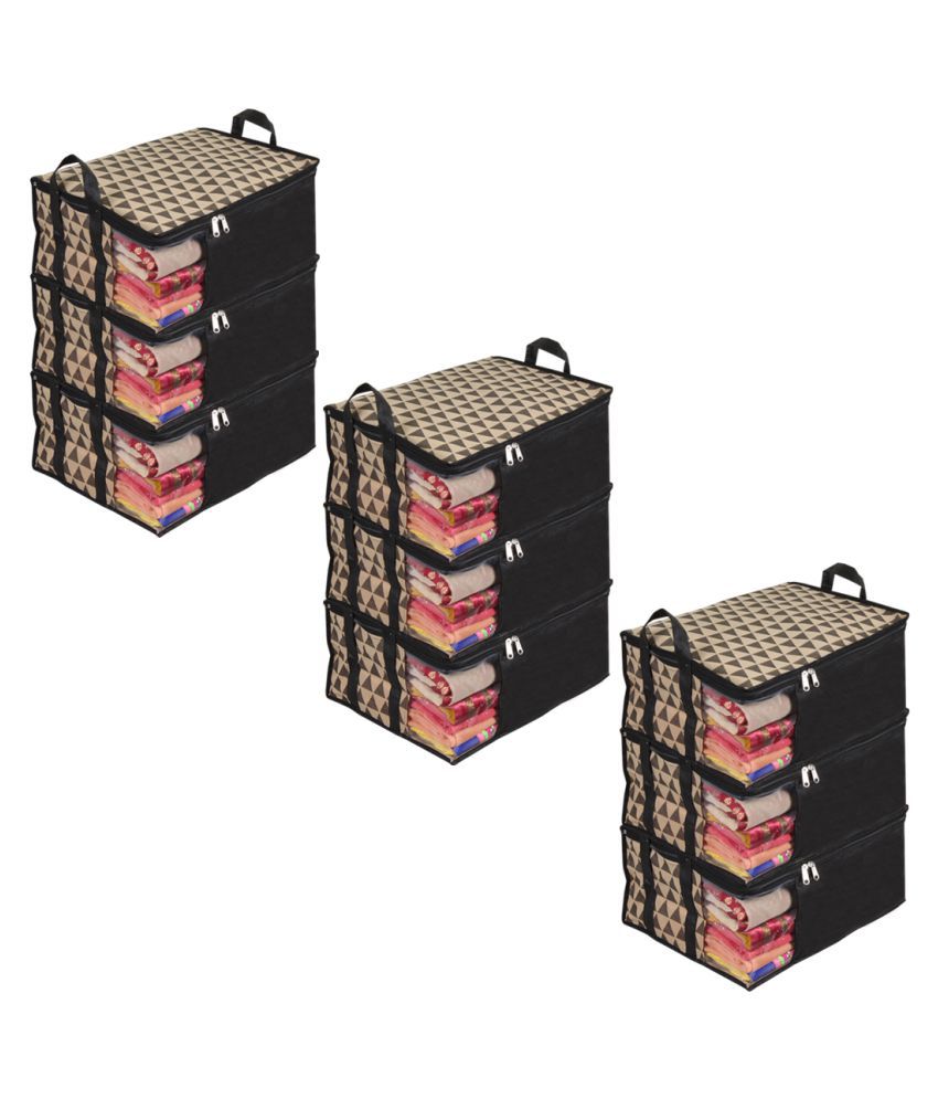     			PrettyKrafts Non Woven Saree Cover Storage Bags Premium Quality Saree Organizer for Wardrobe/Cloth Organizer Pack of 9 - BeigeB