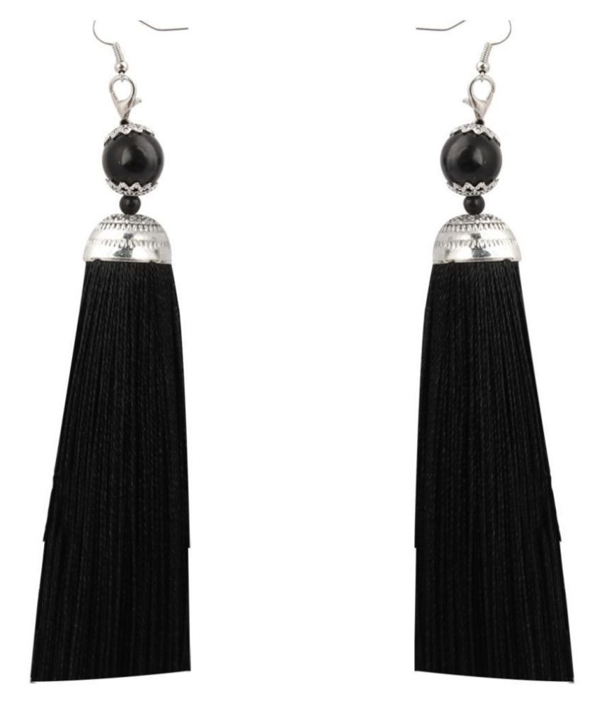     			Silver Shine Graceful Black Long Thread Tassel Earrings for Women