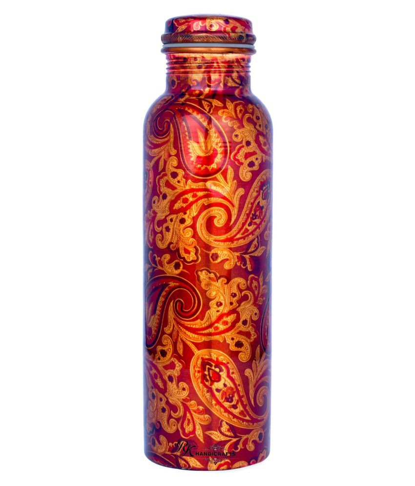 RK Handicraft Copper Printed Bottle (1000ML) with glass Set of 2 ...