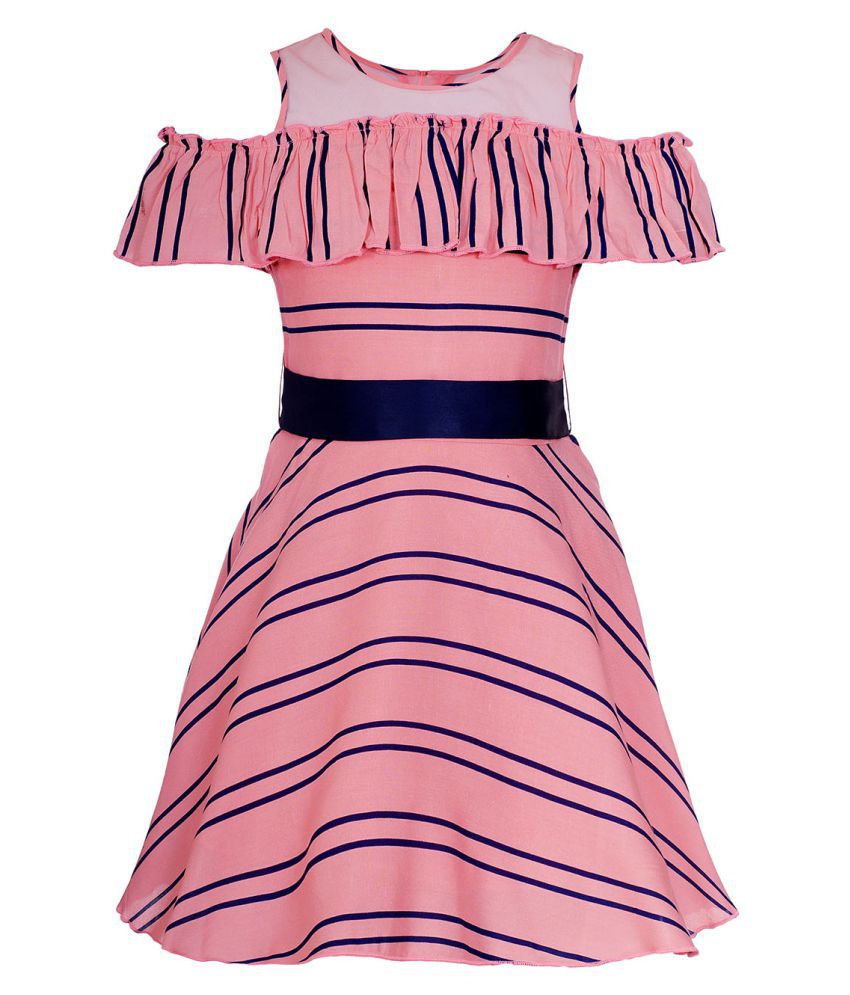     			Naughty Ninos Girls Pink Off Shoulder Striped dress