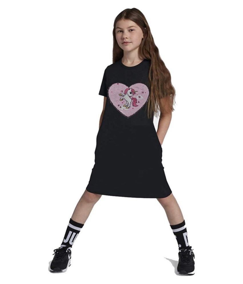 Paillette Cotton Unicorn Sequin Color Changing tshirt Dress for kids - Buy Paillette Cotton 