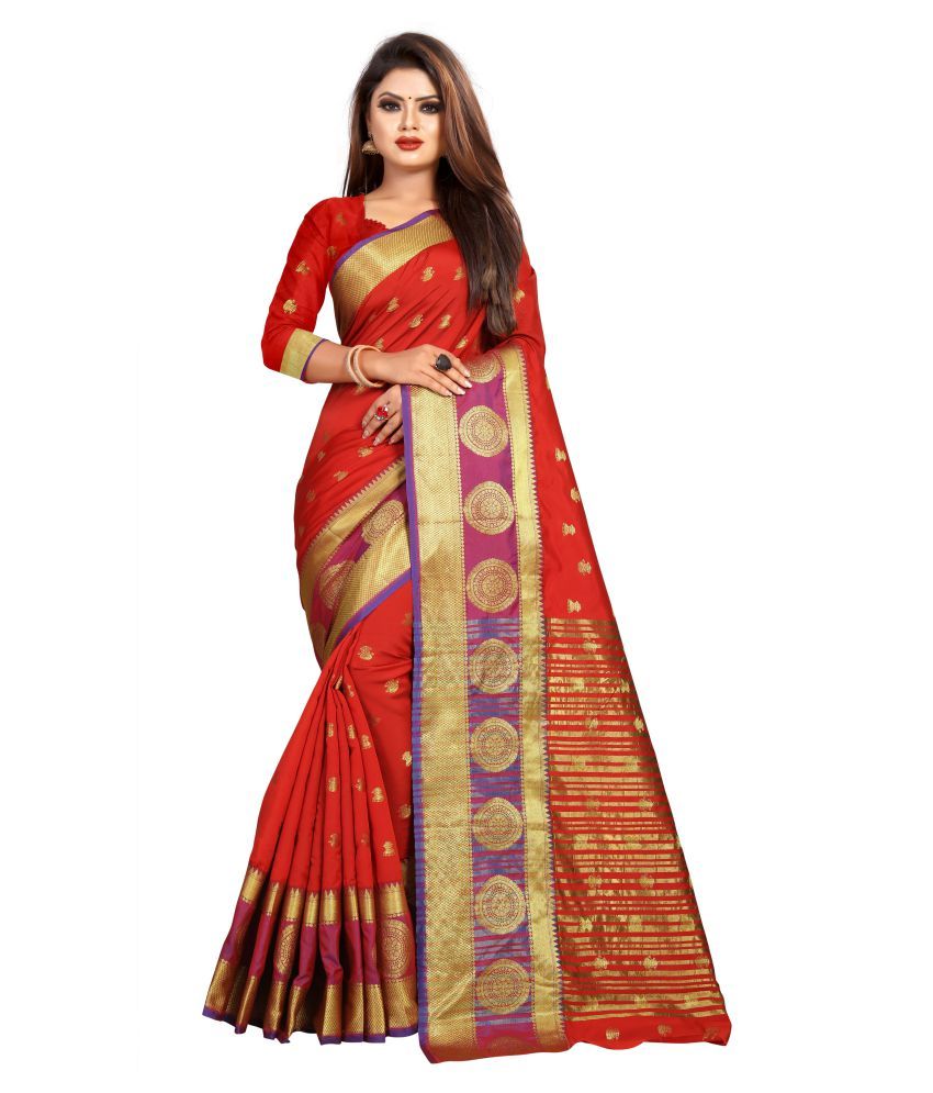 Pemal Designer Red Cotton Silk Saree - Buy Pemal Designer Red Cotton ...