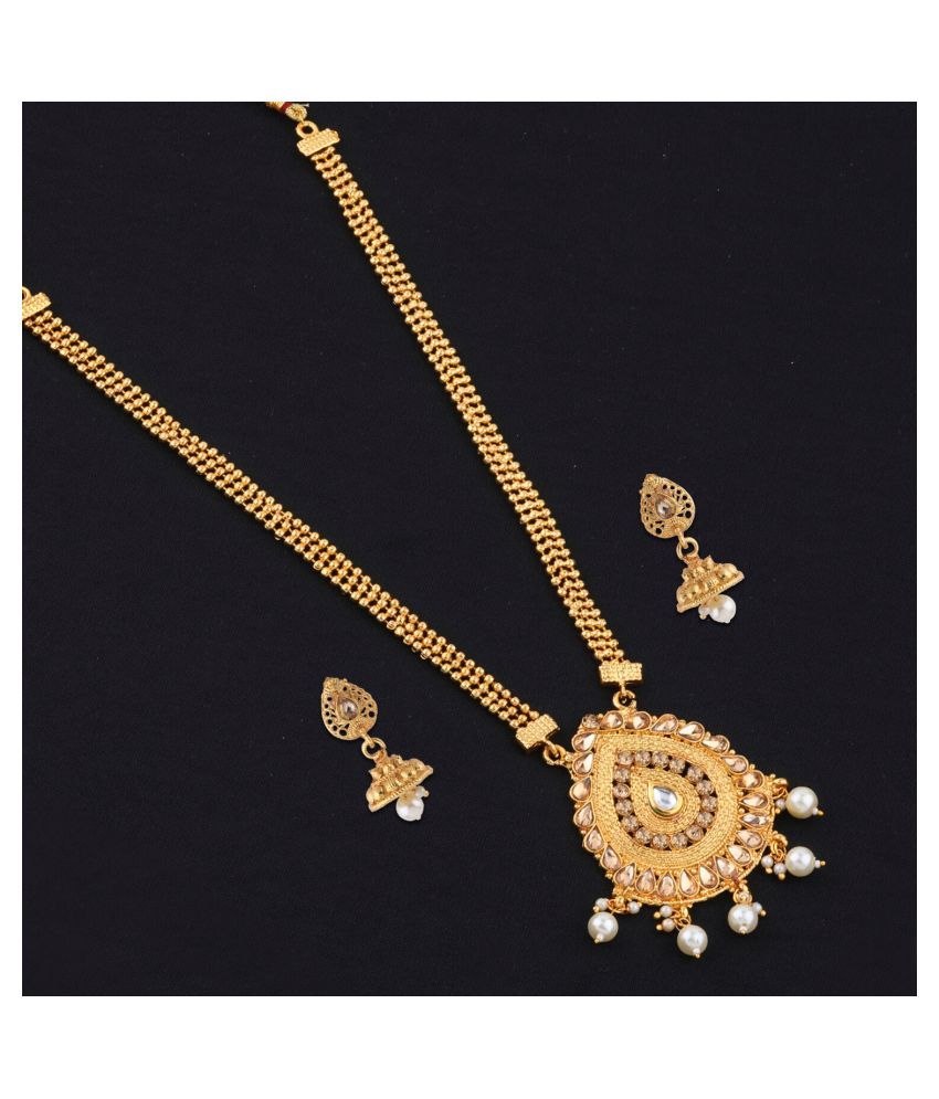 Silver Shine Gold Plated Long Set Three Line Chain Oval Shape Pandal ...