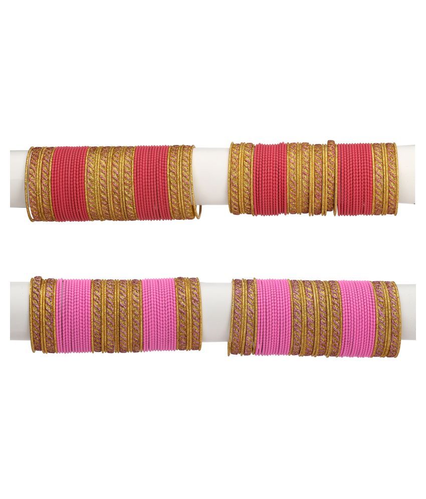     			Somil Designer Two Color Metal Bangle Set Of 96 Bangles Including 8 Kada & 16 Golden Bangles Round, Multicolor, Size-2.4