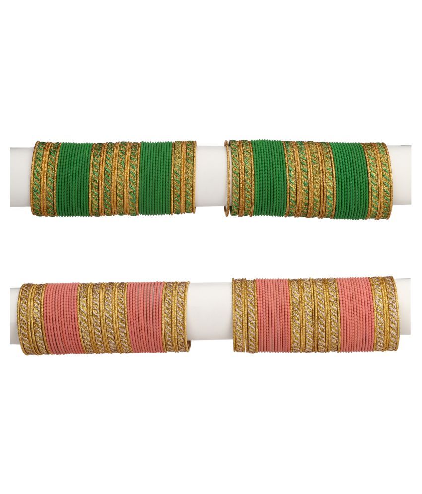     			Somil Designer Two Color Metal Bangle Set Of 96 Bangles Including 8 Kada & 16 Golden Bangles Round, Multicolor, Size-2.4