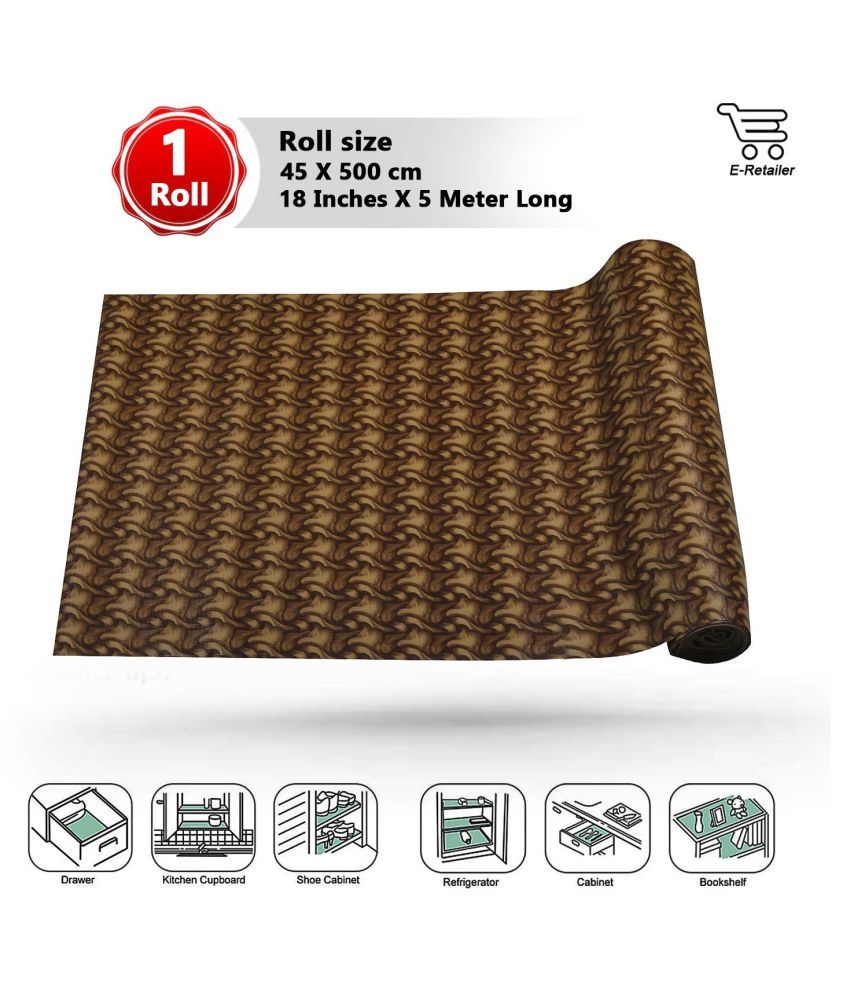     			E-Retailer™ Multipurpose Anti Slip, Anti Skid, Easy Grip Washable Shelf Linen for Cabinets, Kithen Shelves, Drawer(Roll Size: 18 Inches Wide X 5 mtr Long, Color: Brown)