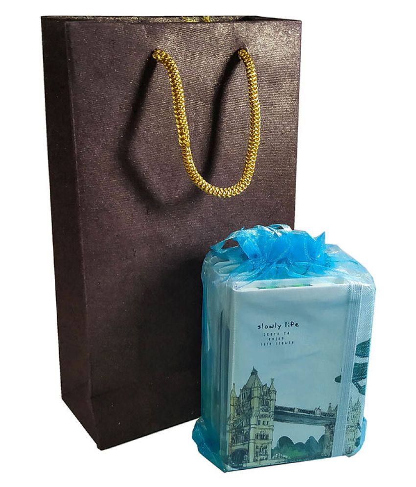 Blooming Box Pack Of 4 150 Pages Single Ruled Pocket Diary With Gift Potli and Paper Bag For