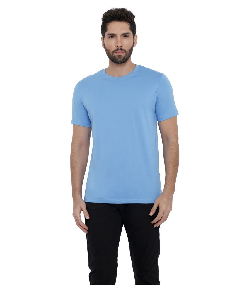     			XYXX Cotton Blend Blue Solids T-Shirt