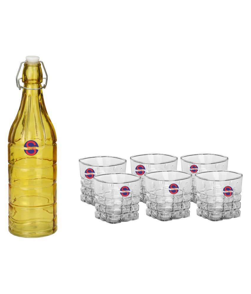     			Somil Glass Bottle Glass Set, Transparent, Pack Of 7, 1000 ml