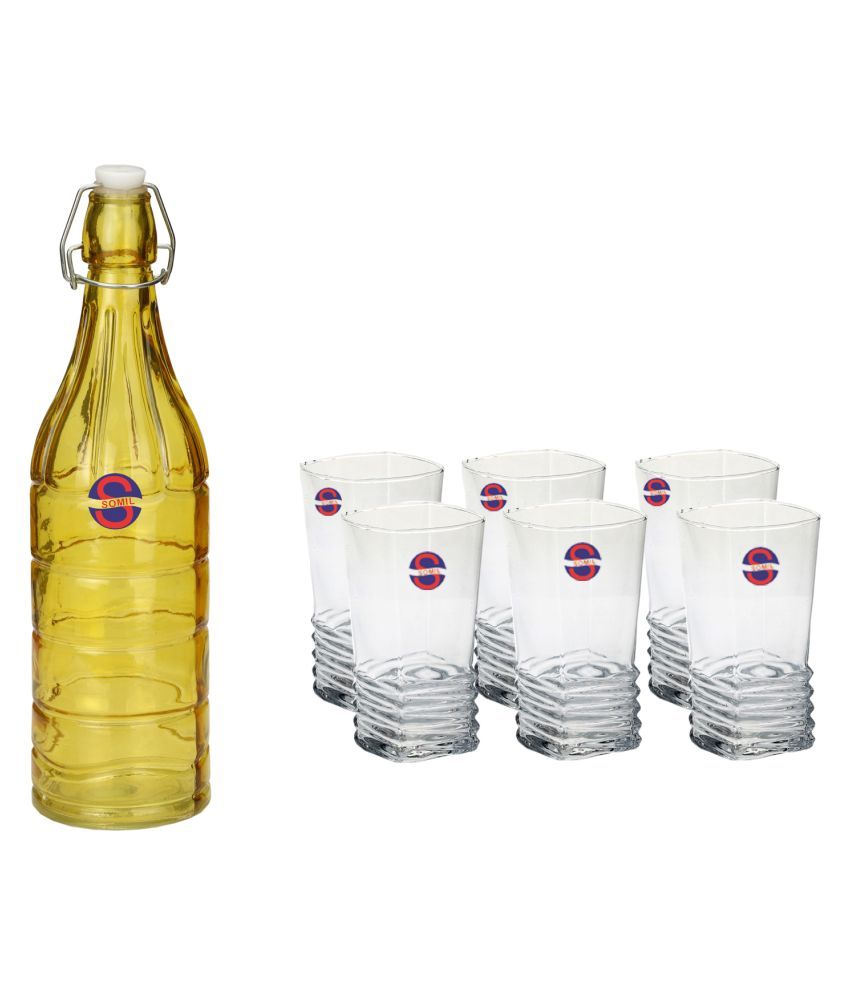     			Somil Glass Bottle Glass Set, Transparent, Pack Of 7, 1000 ml