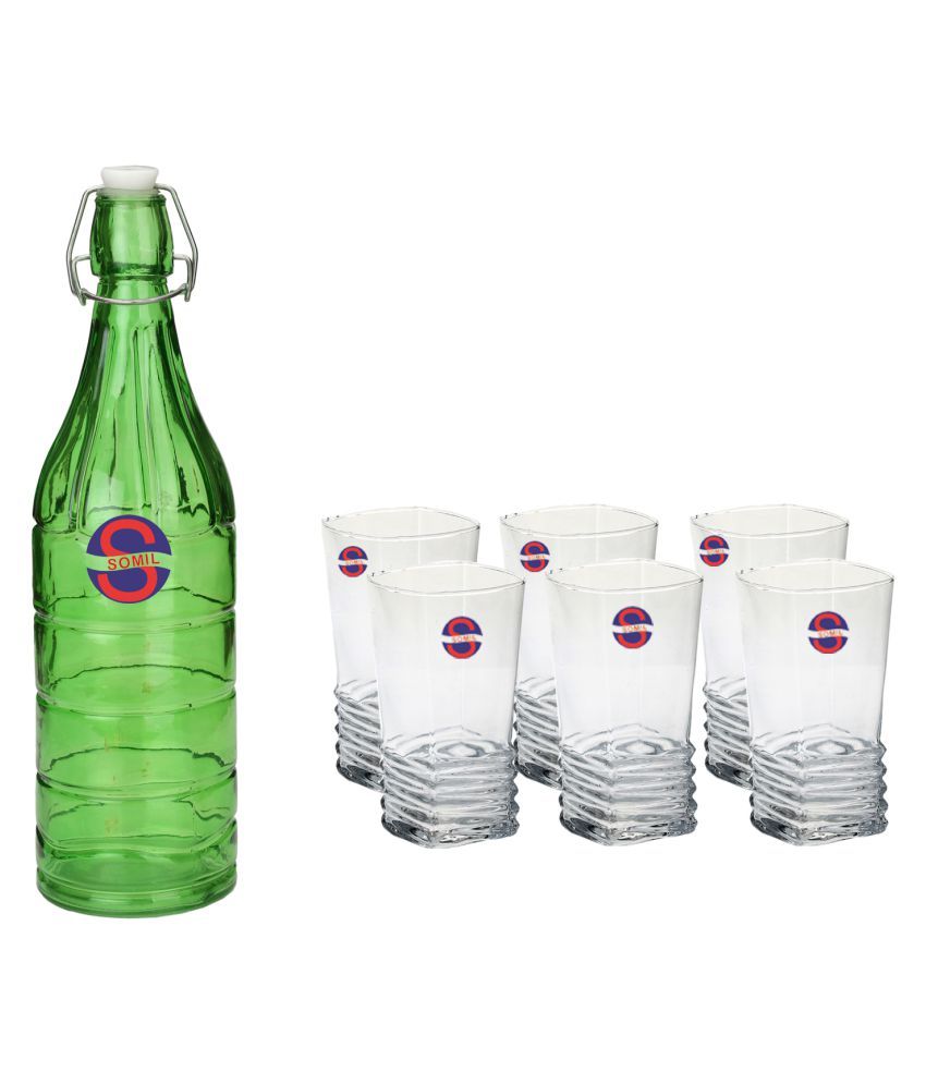     			Somil Glass Bottle Glass Set, Transparent, Pack Of 7, 1000 ml