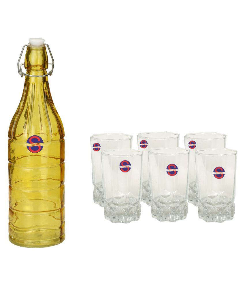     			Somil Glass Bottle Glass Set, Transparent, Pack Of 7, 1000 ml