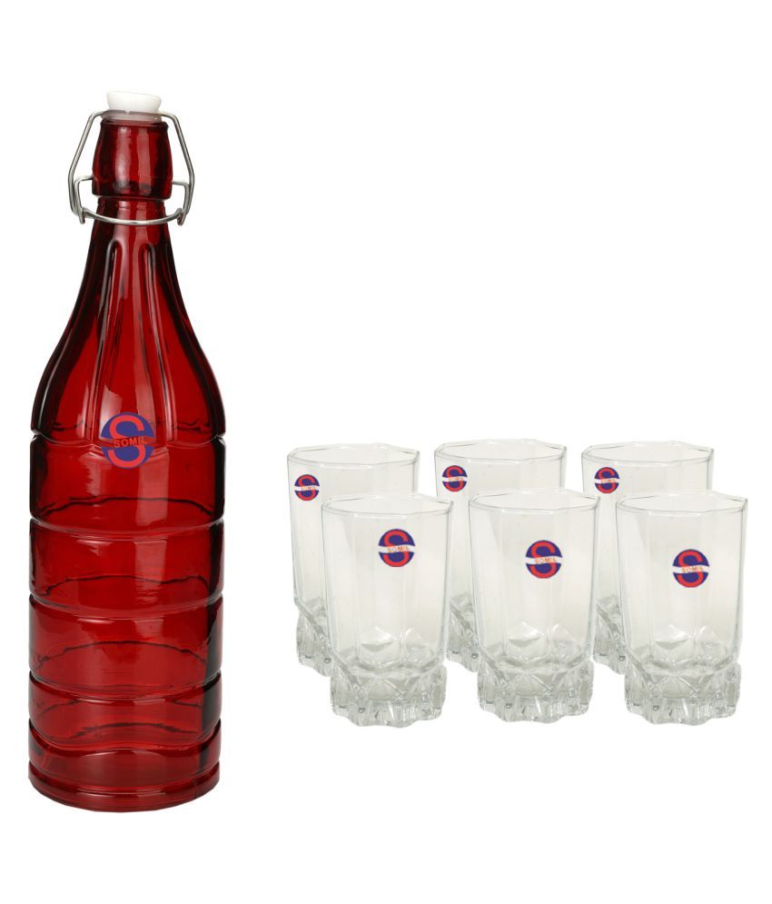     			Somil Glass Bottle Glass Set, Transparent, Pack Of 7, 1000 ml