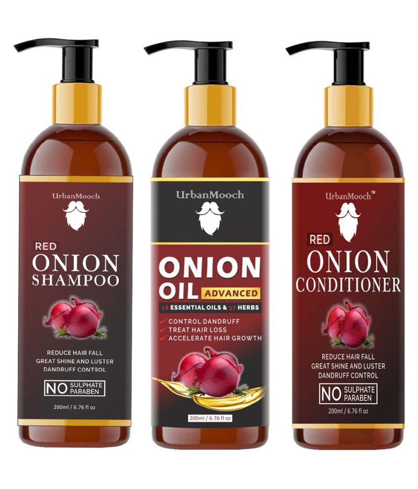     			UrbanMooch Red ONION Oil & Red ONION Shampoo & ONION Conditioner- 600 mL Pack of 3