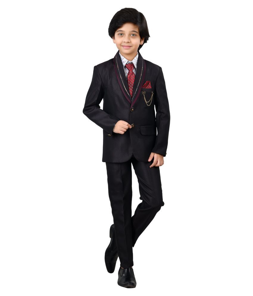     			Arshia Fashions Boys Coat Suit with Shirt Pant and Tie Wine