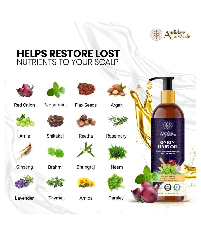 Aadidev Ayurveda Onion Hair Oil with Omega3 & Peppermint 200 mL Buy