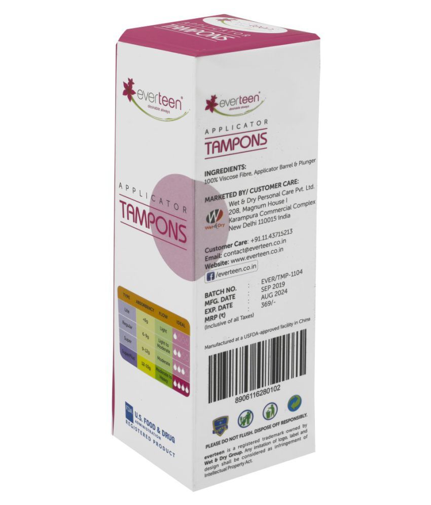 everteen Lite Applicator Tampons for Periods in Women 2 Packs (8