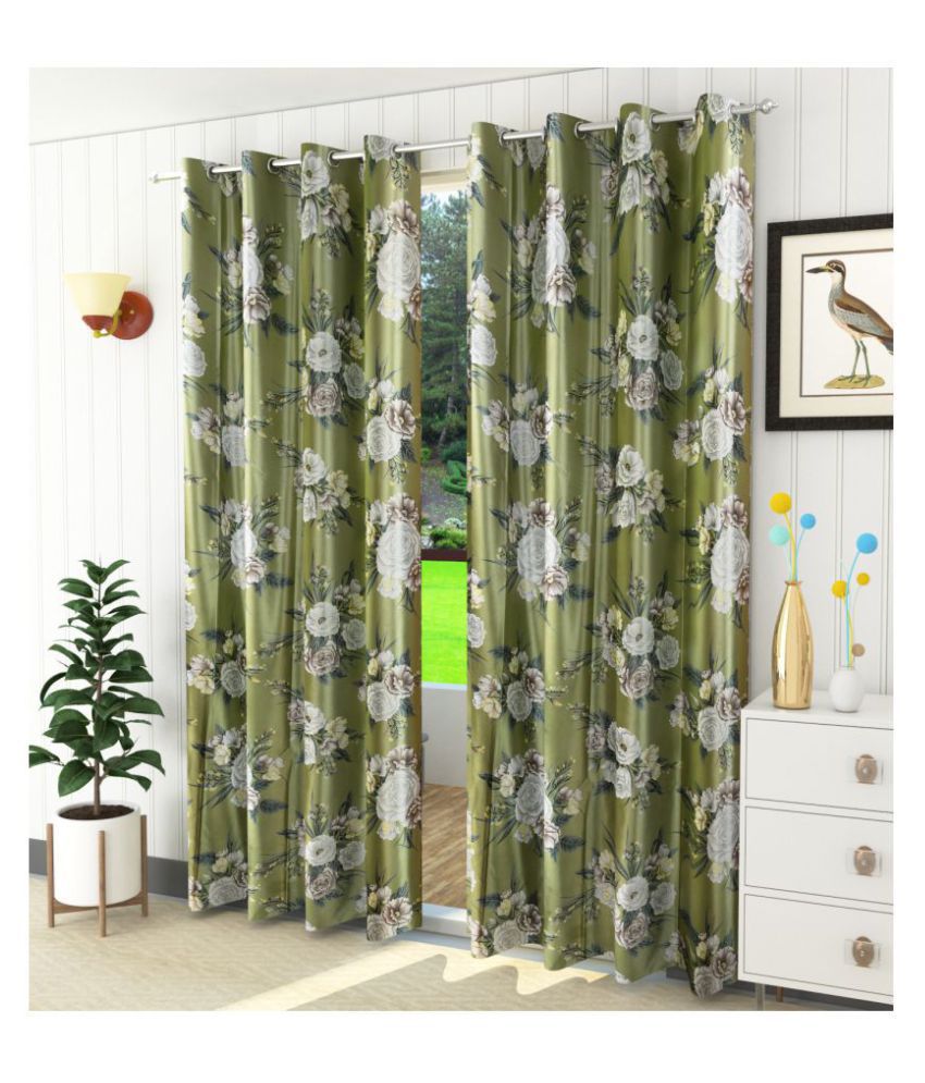     			Homefab India Floral Blackout Eyelet Window Curtain 5ft (Pack of 2) - Green