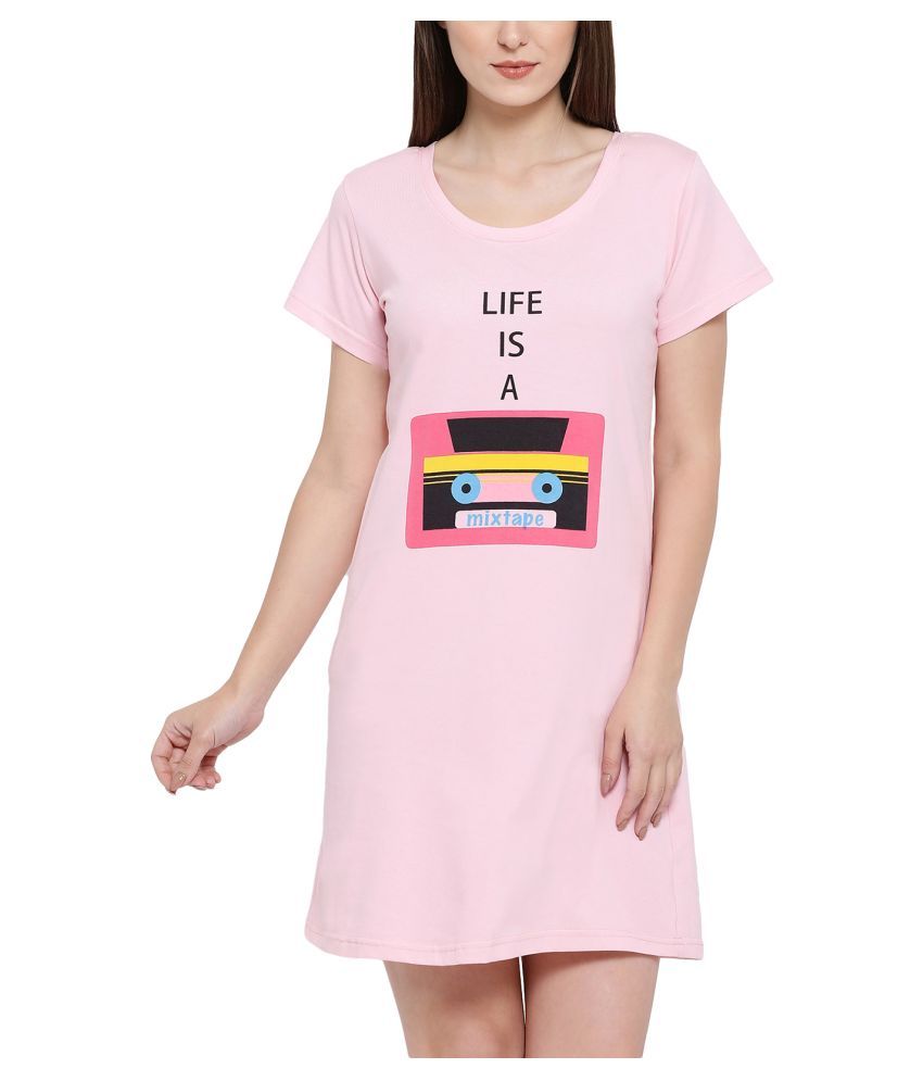     			Clovia Cotton Nighty & Night Gowns - Pink