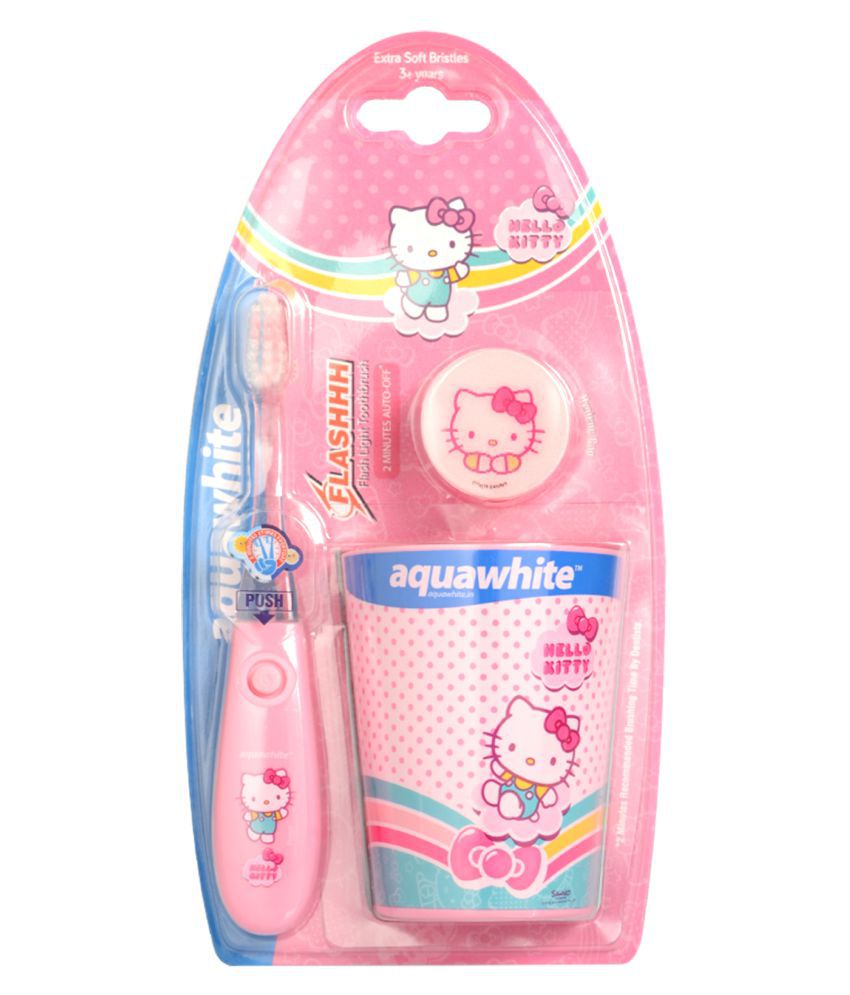 aquawhite Hello Kitty Flashh with Rinsing Cup Toothbrush Hello Kitty Flashh Pack of 3