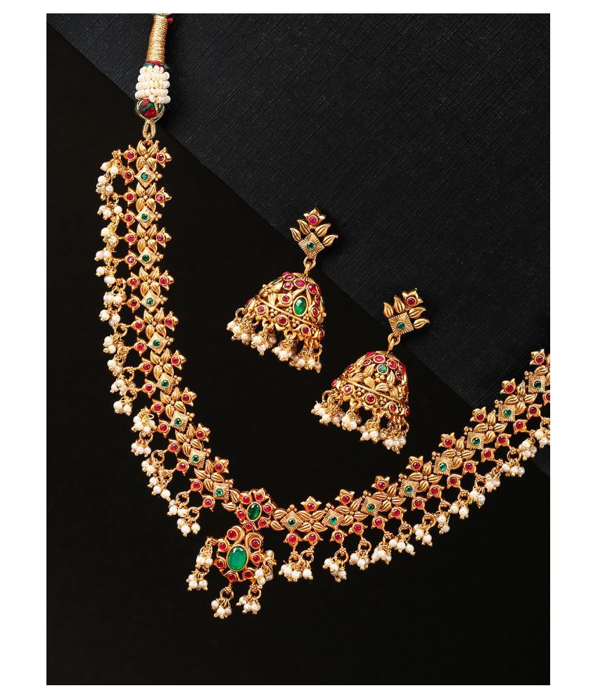     			Priyaasi Brass Multi Color Statement Traditional Gold Plated Necklaces Set