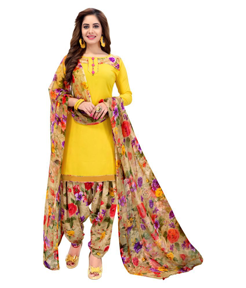 Areum Yellow Synthetic Dress Material Buy Areum Yellow
