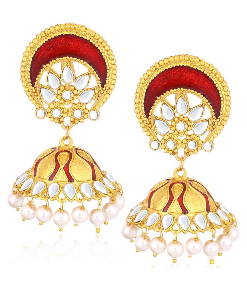     			Sukkhi Dazzling Gold Plated Kundan Meenakari Jhumki Earrings For Women