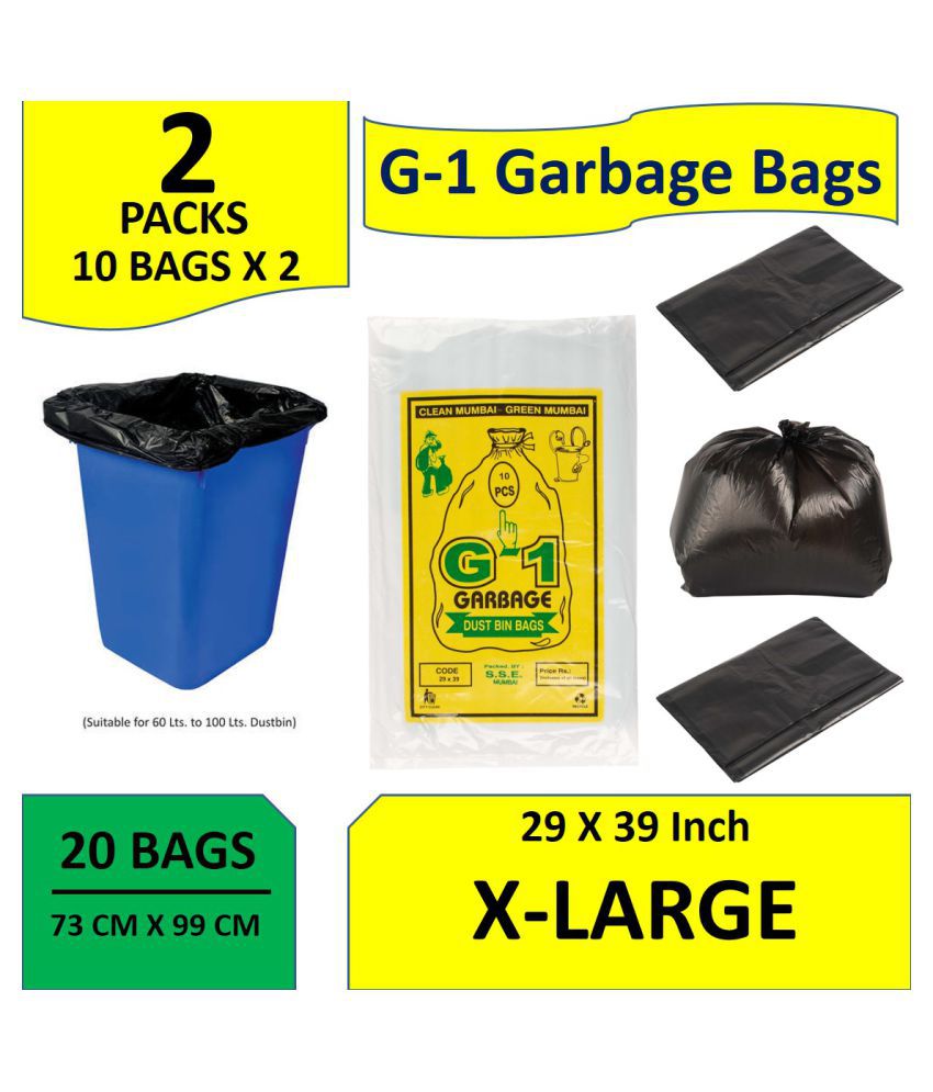     			G-1 Large 20 pcs Black Disposable Garbage Trash Waste Dustbin Bags for 73cm x 99cm- (29X39)