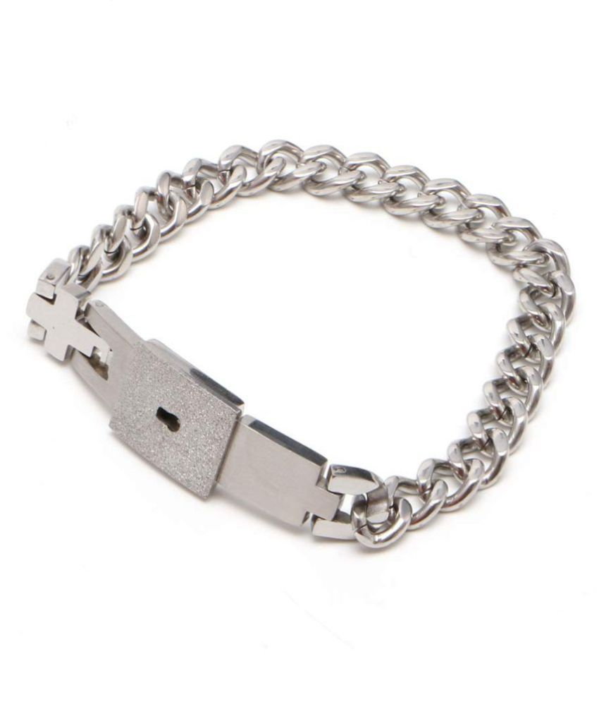 Newest Design Engraved Lock and Key Stainless Steel Couple Bracelet Pendant Necklace Set for