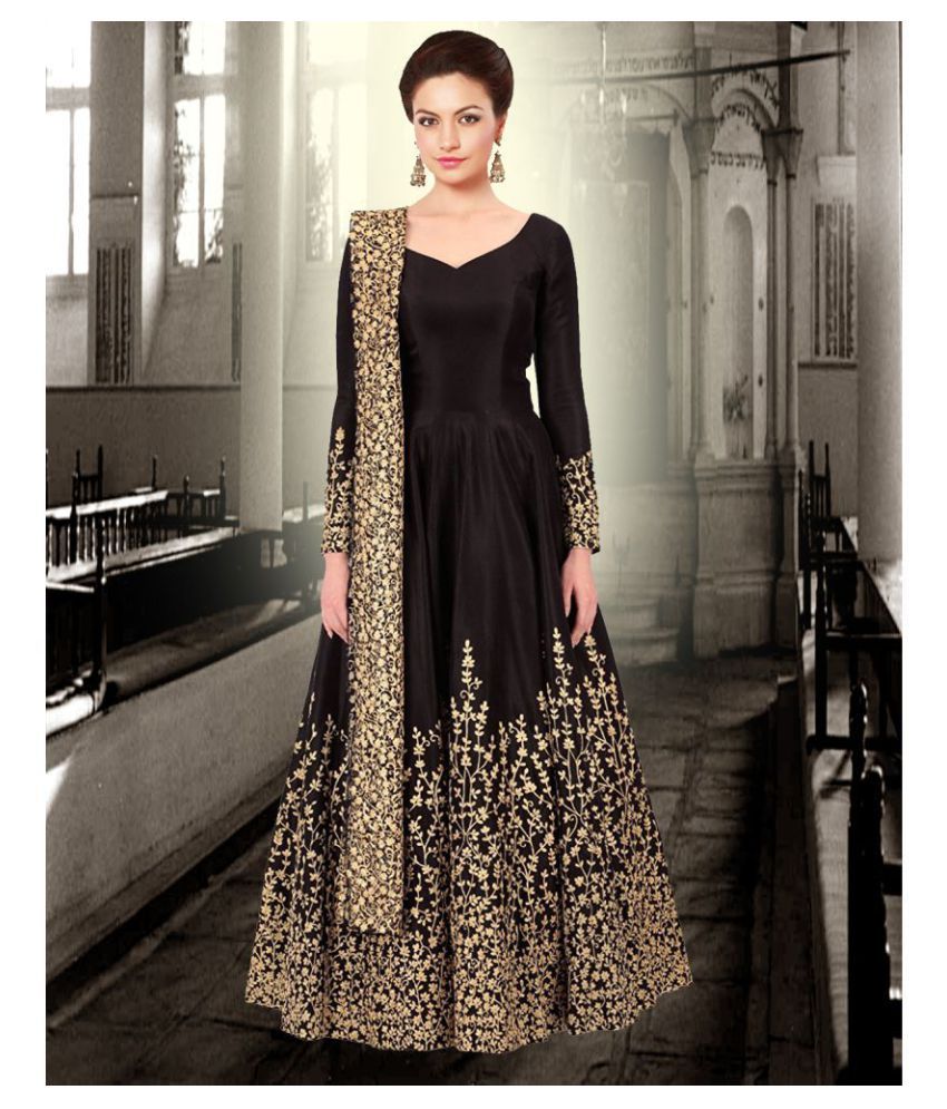 gopal fashion Black Silk Anarkali Semi-Stitched Suit - Buy gopal ...