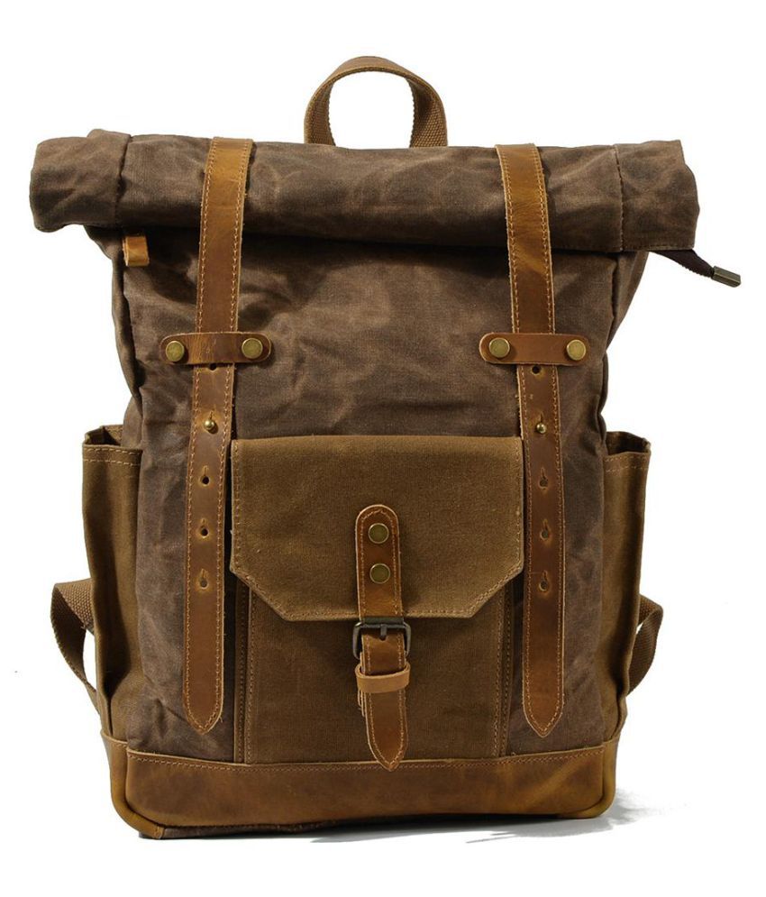 Vintage Men Rucksack Canvas Genuine Leather Travel Schoolbag Laptop ...