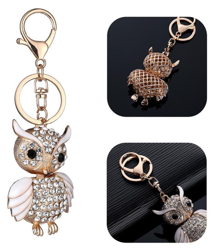 Cute Rhinestone Owl Shape Keyring Handbag Decor Car Key Chain