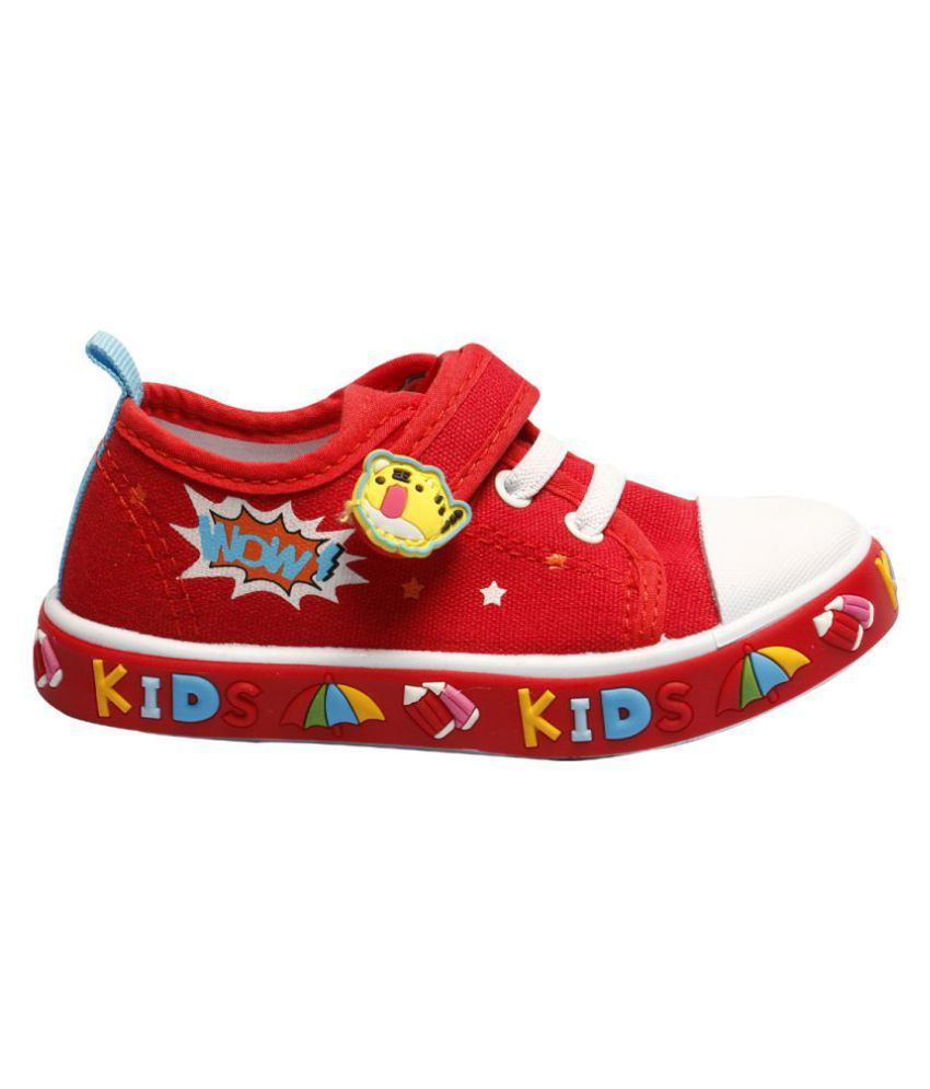 Little Soles Red Canvas Shoes With a Cartoon Motif and Stickers on Sole Price in India Buy