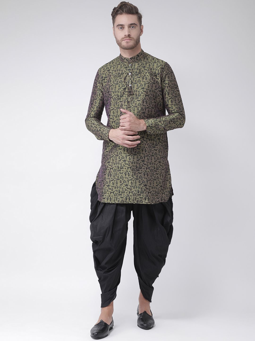     			Deyann Green Silk Blend Kurta Pyjama Set