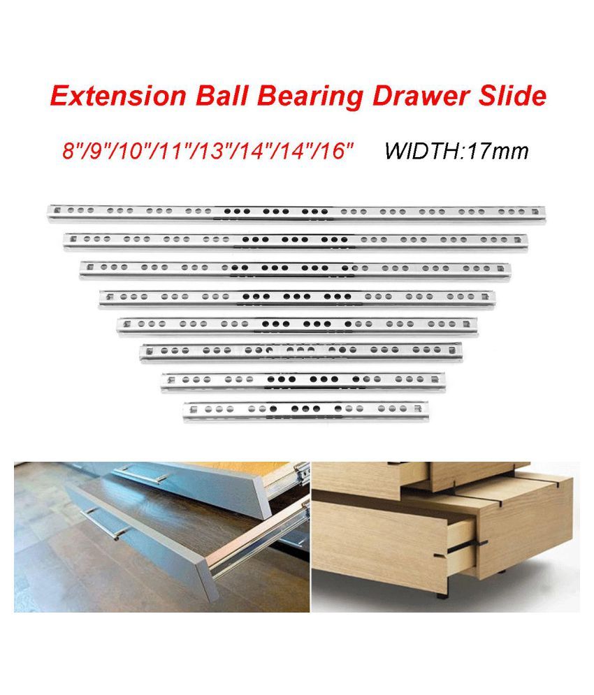 1 Pair 17mm Ball Bearing Drawer Slides Side Mount Full Extension
