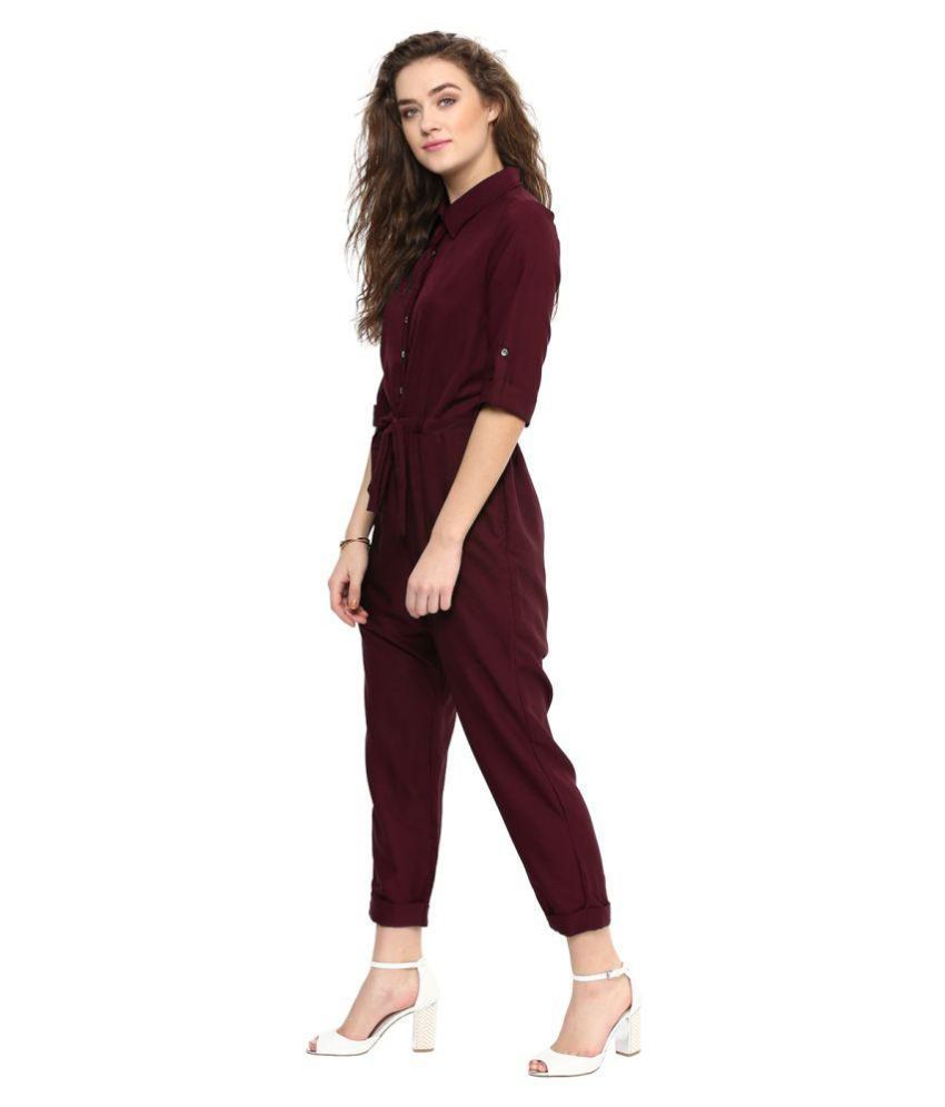 maroon off shoulder jumpsuit