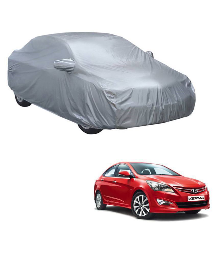     			Autoretail Silver Color Car Cover With Mirror Pocket Polyster For Hyundai Fluidic Verna 4S