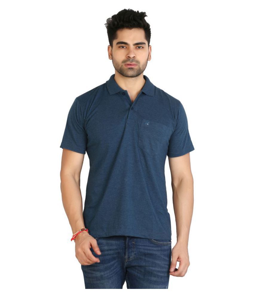     			Awack Blue Slim Fit Polo T Shirt