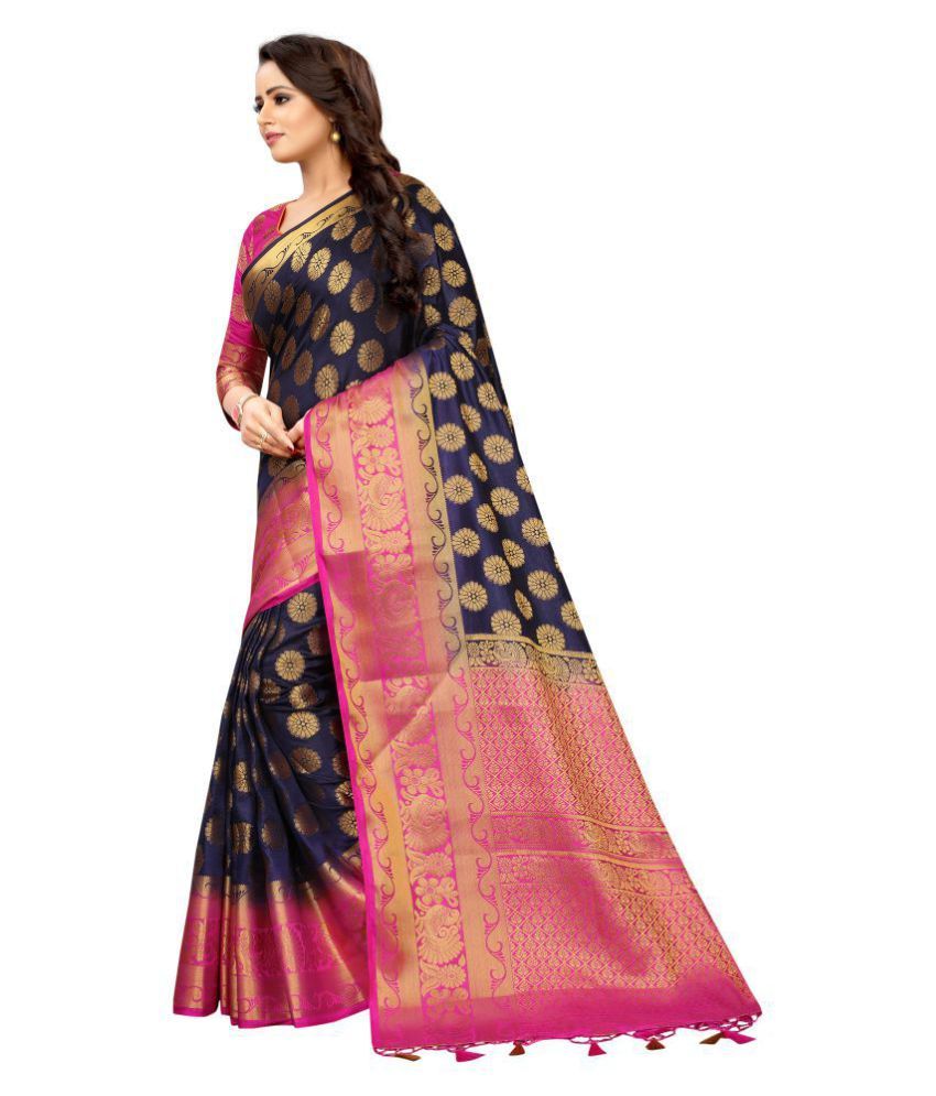 SAARAH Blue Silk Saree - Buy SAARAH Blue Silk Saree Online at Low Price ...