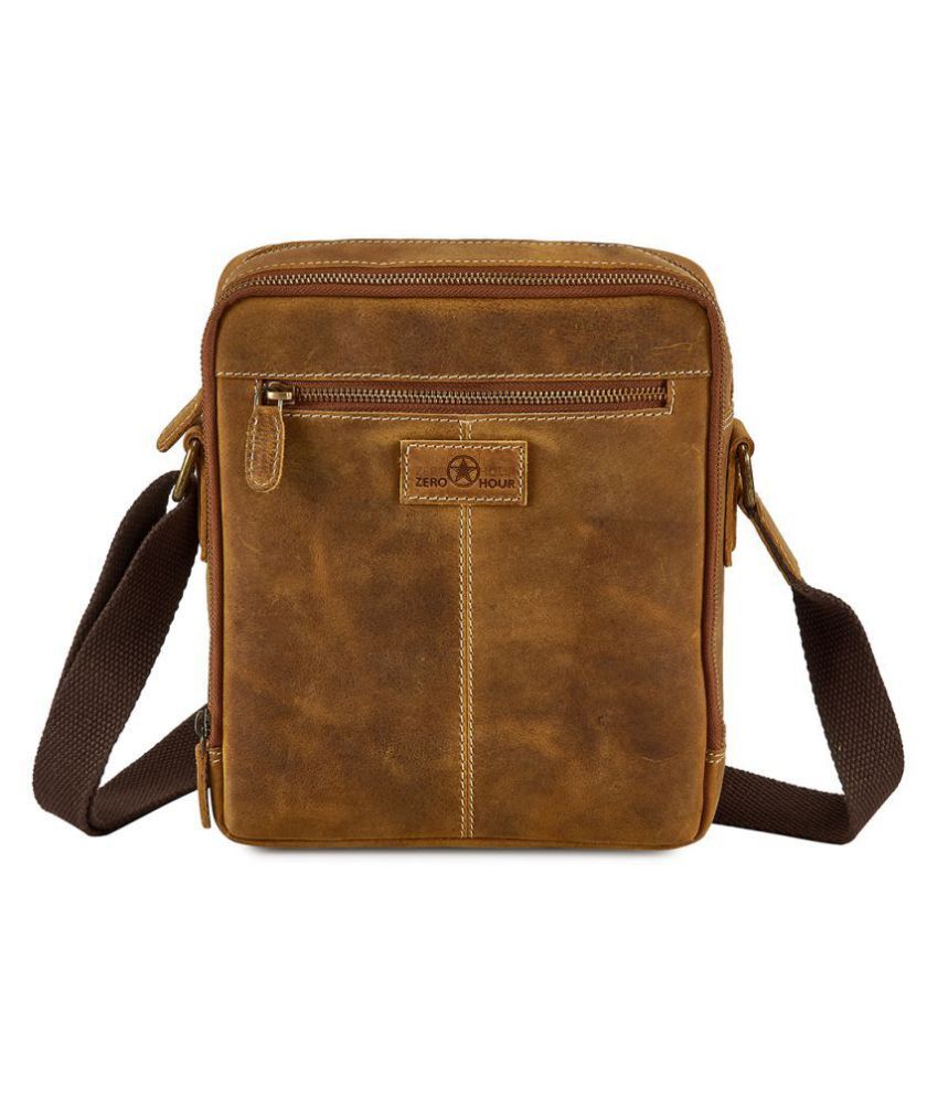 Zero Hour Brown Leather Casual Messenger Bag Buy Zero Hour Brown