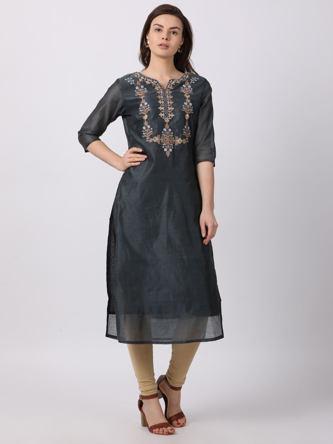     			Alena - Grey Chanderi Women's Straight Kurti ( )